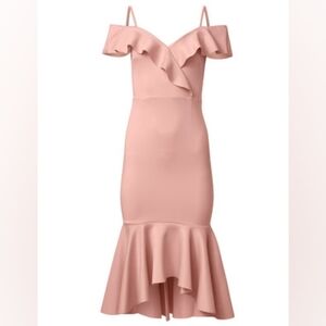 VENUS Pink Off-Shoulder Asymmetrical Dress